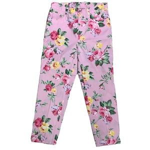 Ralph Lauren Pink Floral Print High Rise Skinny Cotton Crop Stretch Pants Jeans